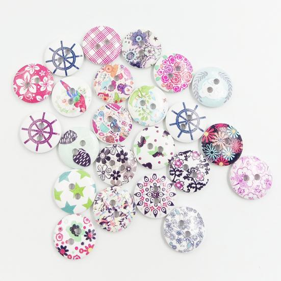 100 Stück Kleine Blumen Design Holzknöpfe Nähen Handarbeit Kunst DIY Dekoration