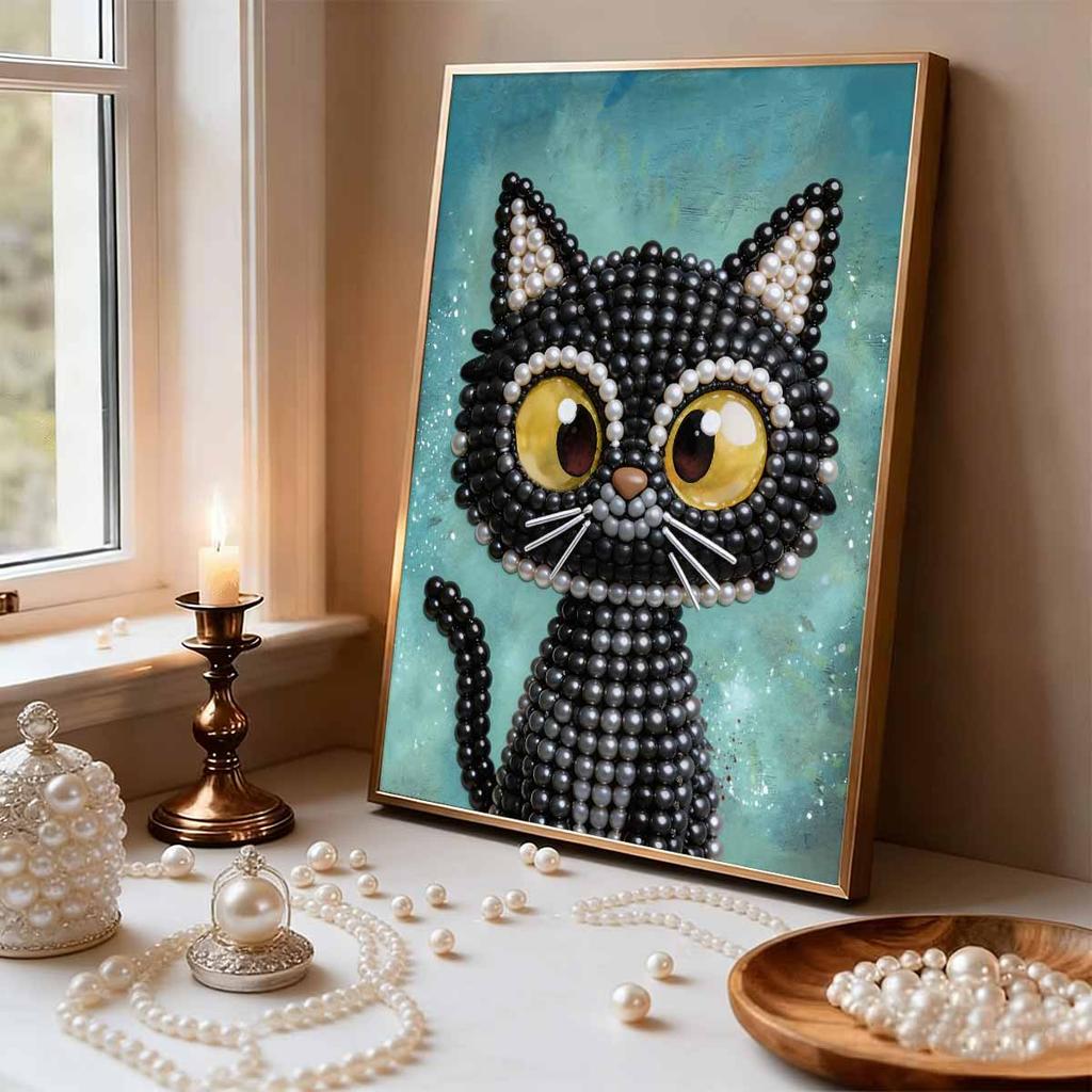 DIY Black Cat Pearl Art Painting for Home Wall Decor Pearl Gem Paintings Picture Arts Craft  for Adults/Beginners Gift Idea Home Decor Without Frame