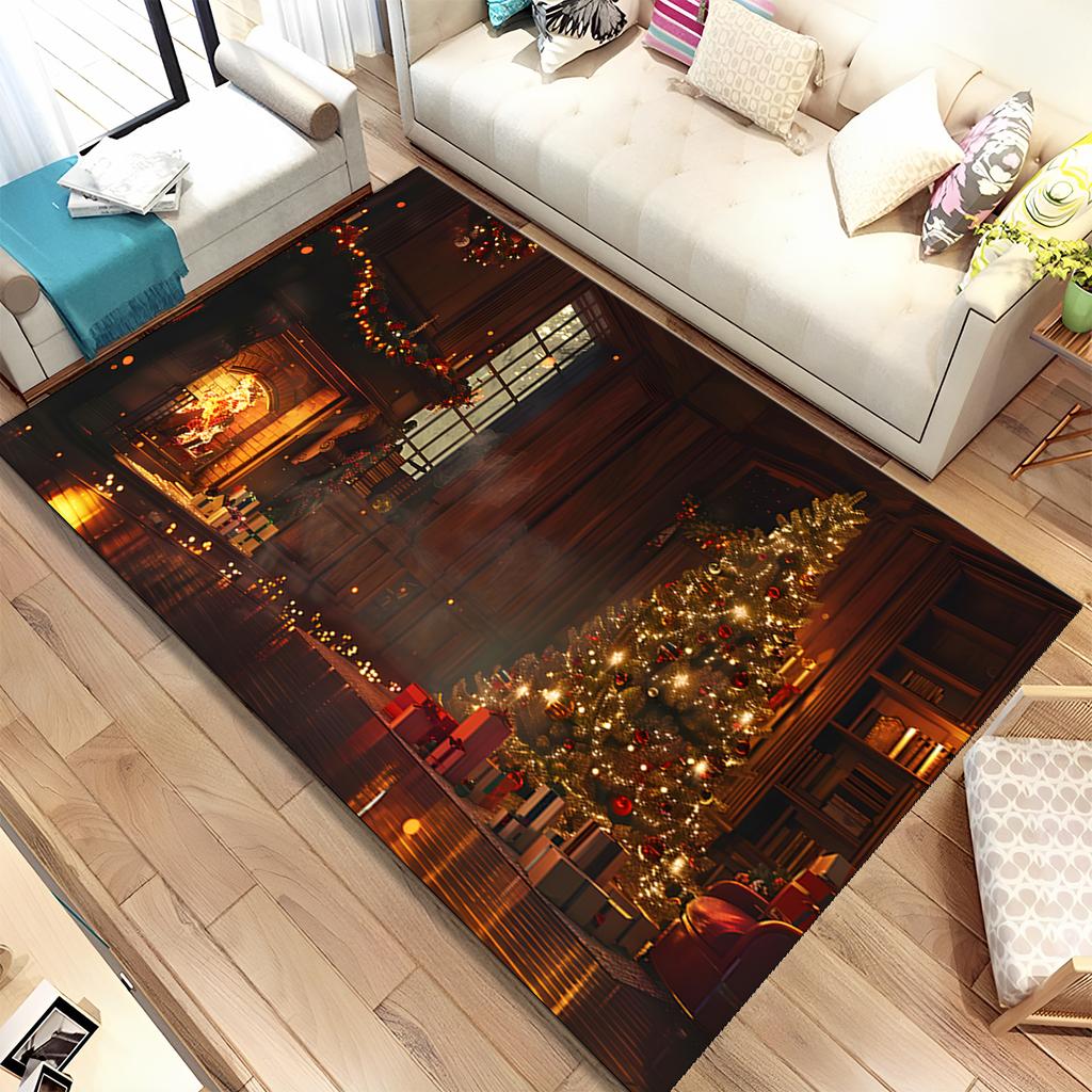 Fofo Pai Natal Árvore de Natal Feliz Desenho Animado Festival Tapete de Presente para Sala de Estar Quarto Casa Decoração de Sofá, Antiderrapante