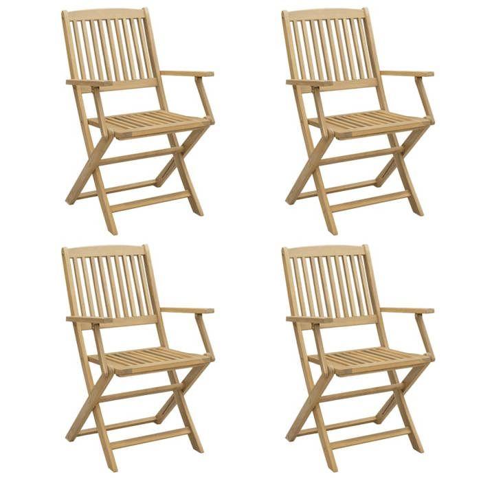 VidaXL Lot de 4 Chaises Pliables de Jardin, Sièges avec Dossier, Meubles de Patio Terrasse Extérieur, Moderne, Bois Massif 365742