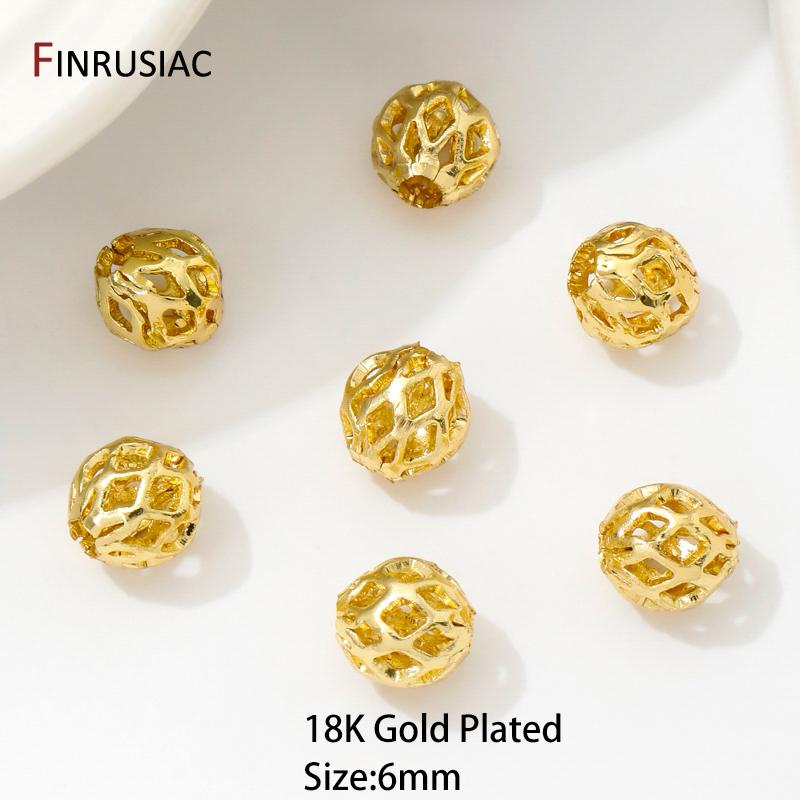 18K Gold Plated Brass Beads For Bracelets, 4/6/8mm Round Hollow Spacer Beads,Separators For Beads,DIY Jewelry Making Accessories