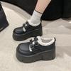Small thick-soled loafers for women's 2025 winter new 8cm heightened small leather shoes with velvet lamb wool warm cotton shoes