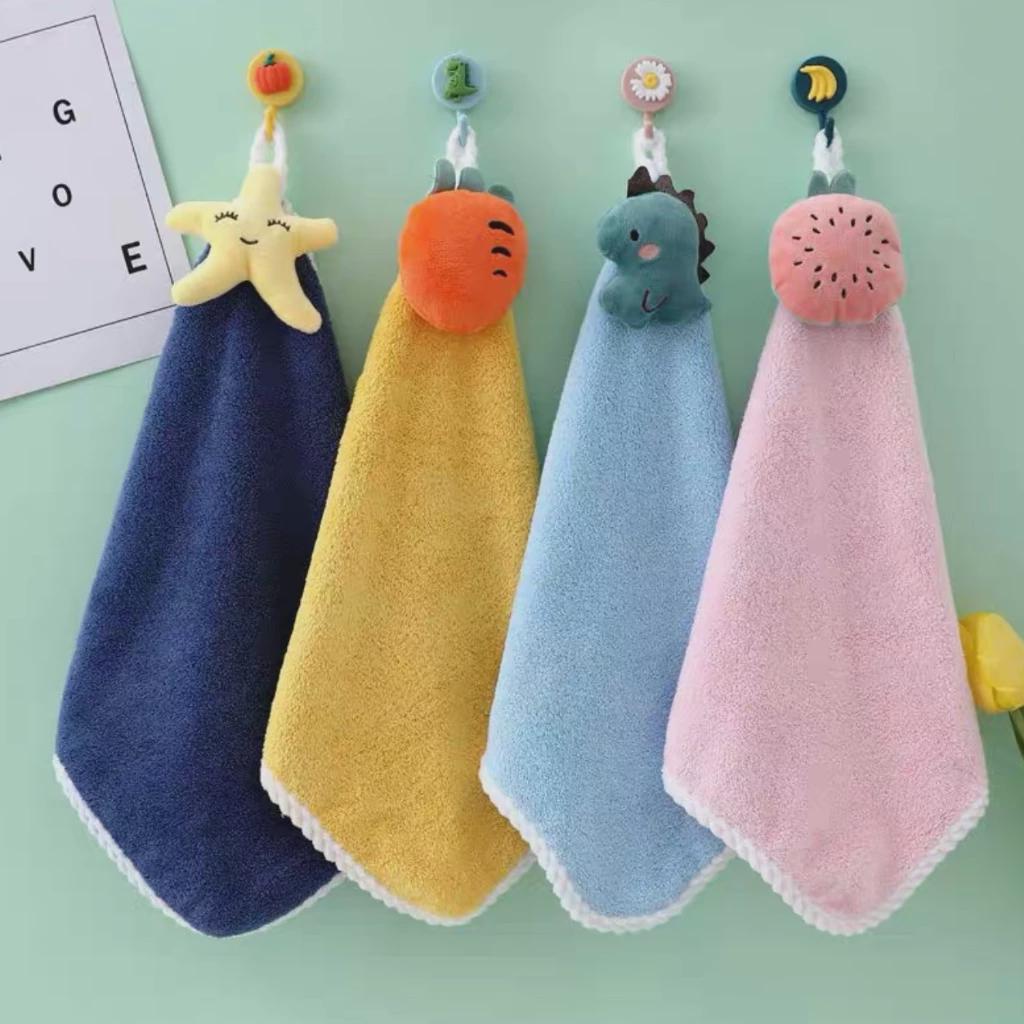 Cute 3D Doll Cartoon Hand Towel - Quick-Drying, Lint-Free, Absorbent, Hanging Towel for Kids