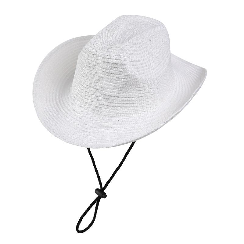 Retro Ein-Wort-Zylinderhut Western Cowboy Strohhut Vielseitiger Jazzhut Frühling und Sommer Herren- und Damen-Outdoor-Sonnenhut