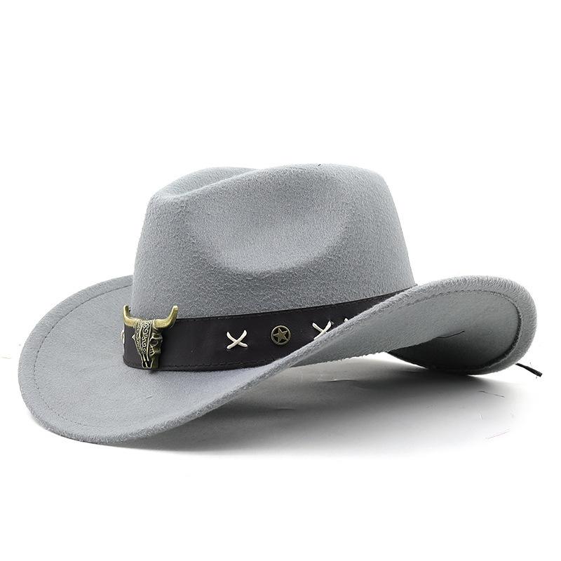 Hot-Selling Top Hat, Ethnic Style, Western Cowboy Top Hat, European And American Retro Bull Head Riding Hat, Woolen Felt Hat