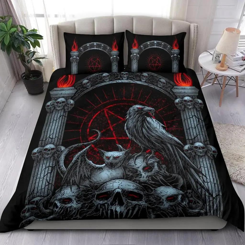Beding Set Skul Cthulhu Satan Black Goat Printed Cozy Soft Duvet Cover King Quen Twin Single Sized Dimensions Birthday Gift Bedrom Decoration