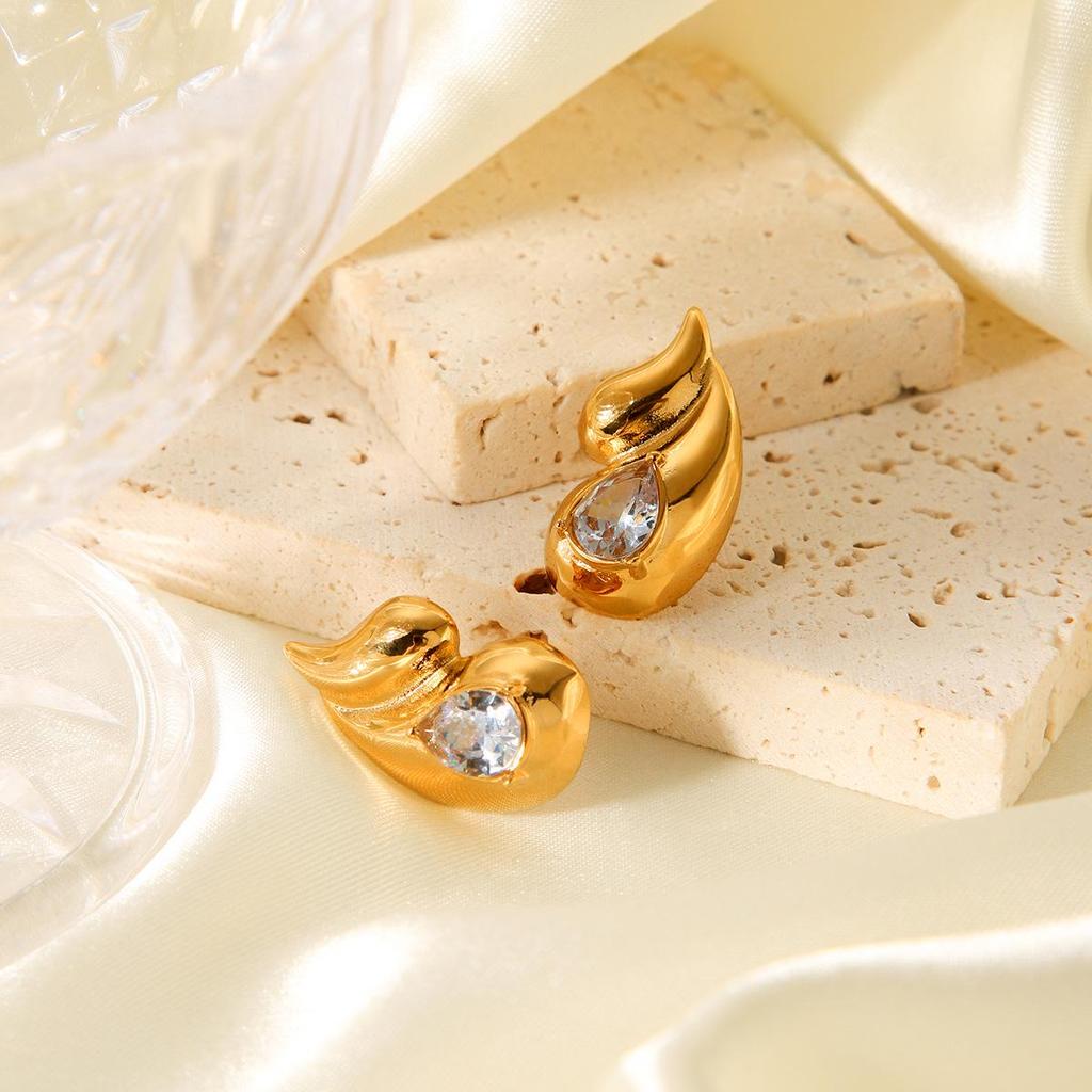 European & American Double Water Drop Stainless Steel Earrings – Celebrity Style Light Luxury Diamond Titanium Earrings