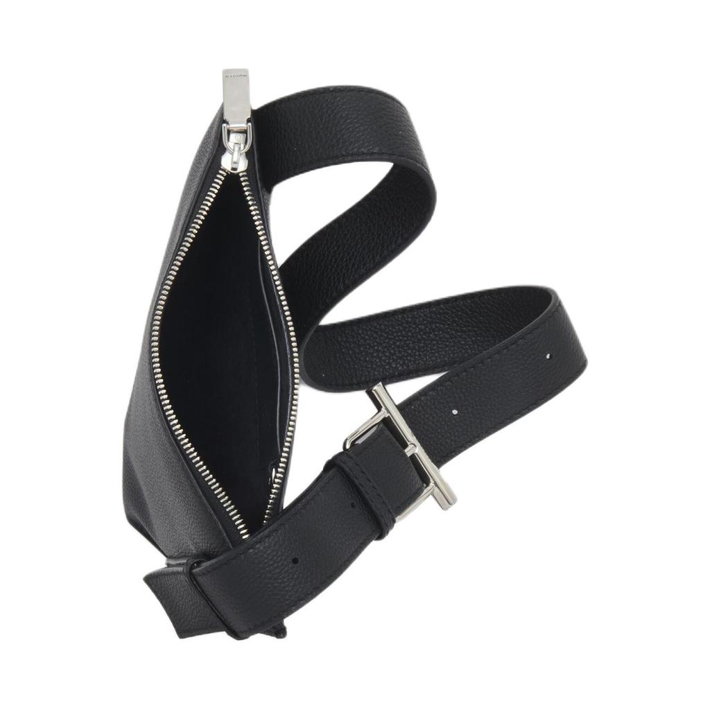 Alexander McQueen Iconic Silver Metal T-Bar Buckle Pebbled Calfskin Handbag Coin Purse Women handbags Black 813535-1VDCM-1000