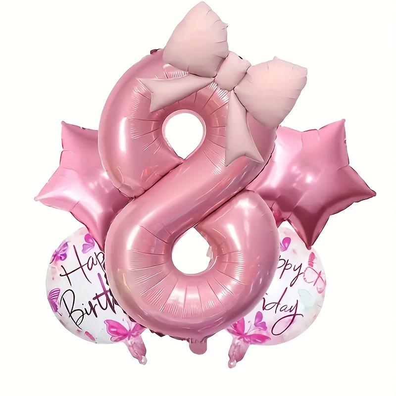 6pcs Happy Birthday Bow Tie Foil Balloons 32inch Pink Number 1-9 Balloons for Kids Girls Birthday Anniversary Party Decora Gift