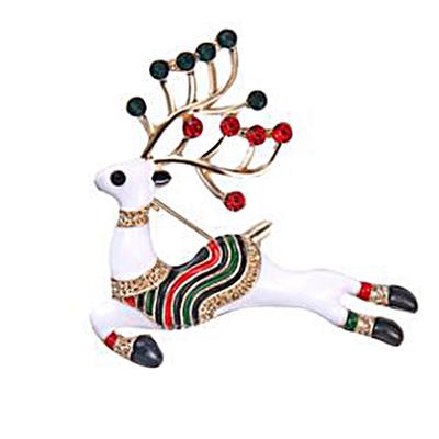 Women Girls Deer Elk Enamel Brooch Corsage Pin Zinc Alloy Rhinestones Breastpin Holiday Christmas Gift