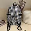 Cartoon Cat Pattern Women's Backpack Plaid Schoolbag