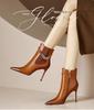 2025 Trendy Women's Genuine Leather Stiletto Ankle Boots with Velvet Lining
