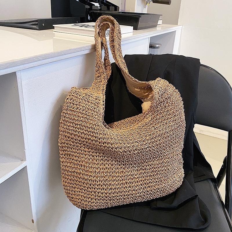 Large Capacity Straw Bag Women's Leisure New Versatile Shoulder Bag Woven Season Seaside Vacation Beach Bag