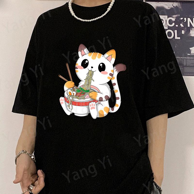 

New Hot Little Civet Eats Lamian Noodles Printed T-shirt Women Men Unisex Casual Cotton Round Neck Creative Personalized T-shirt S разноцветный