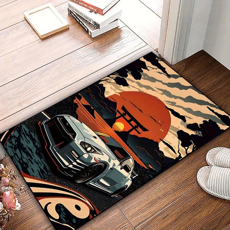 Japanese-style Sports Car Pattern DoorMat, Non-slip Carpet, Suitable for Living Room, Bedroom, Bathroom, Holiday Home Decoration
