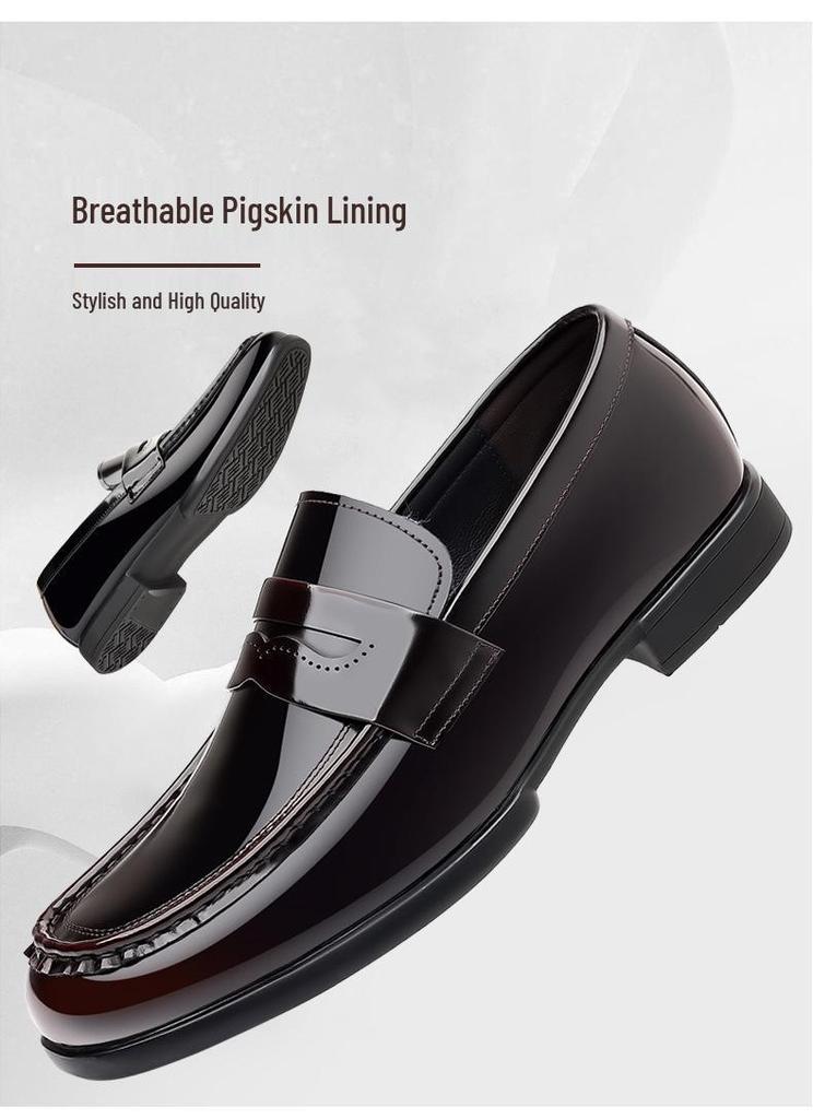 Men's Breathable Cowhide Slip-On Loafers: Shiny, Versatile Casual Leather Driving & Business Shoes.