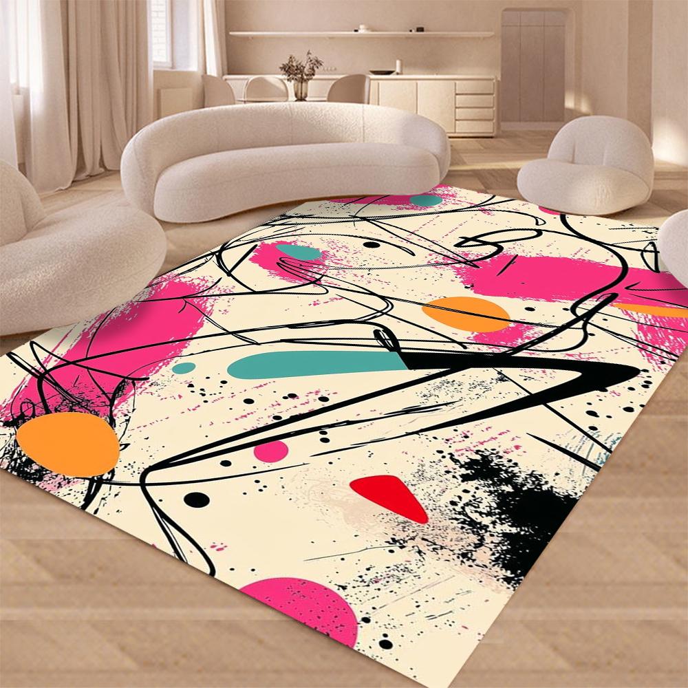 Modern Abstract Design Area Rug Non Shedding Soft Carpet for Living Room Bedroom Kitchen Doormat NonSlip Flannel Floor Mat