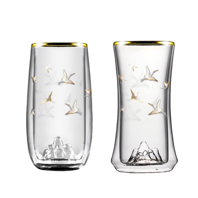 Ge Bei Tang Auspicious Crane Double-Layer Glass Tea Cup