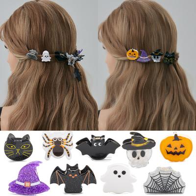 Presilha Criativa de Halloween Morcego Abóbora Aranha Pequena para Riscar, Presilha Divertida Personalidade Fantasma Gato Preto para Franja