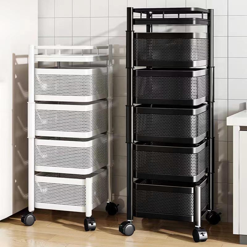 Kitchen Floor-Standing Multi-Layer Snack, Fruit & Vegetable Rotating Storage Trolley