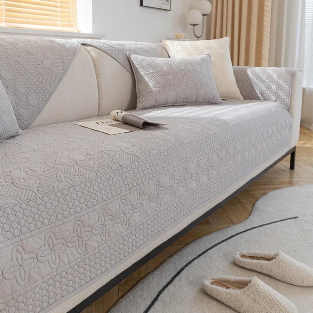 Pure Cotton Sofa Cushion Anti-slip Embroidered Sewing Pad Cream Color Cotton Quilted Fabric Direct Manufacturer Wholesale