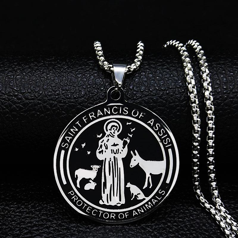 SAINT FRANCIS OF ASSISI PROTECTOR OF ANIMALS Stainless Steel Church Wears Medal Necklaces Jewelry pingente masculino N3246