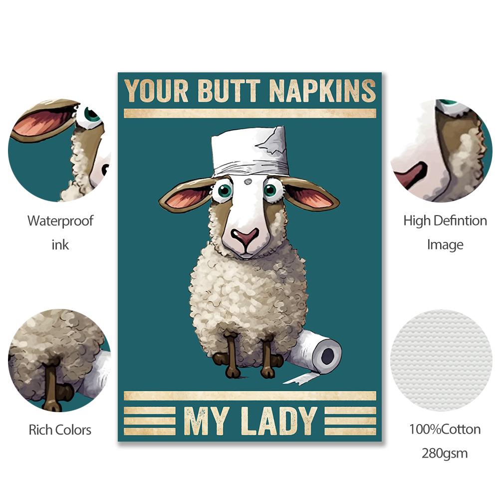 Your Butt Napkins Pig Lady Funny Humorous Retro Bathroom Wall Art Poster Print Toilet Animal Canvas Painting Room Home Decor