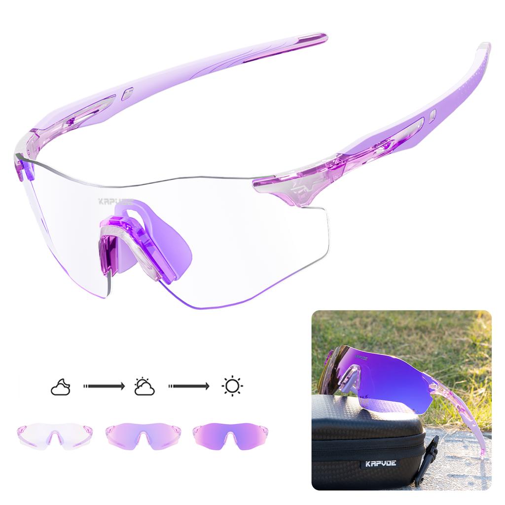 Kapvoe Photochromic Sports Sunglasses Rimless Cycling Glasses Bike Bicycle Glasses Men's MTB Road Running Goggles Red Blue UV400 4
