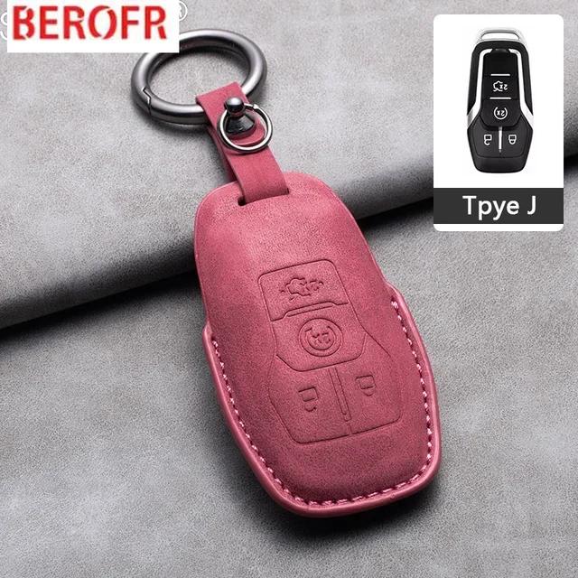 Auto Accessories Leather Car Key Case Cover Keychain For Ford Fusion Mustang Explorer F150 F250 F350 Ecosport Edge S-Max Ranger