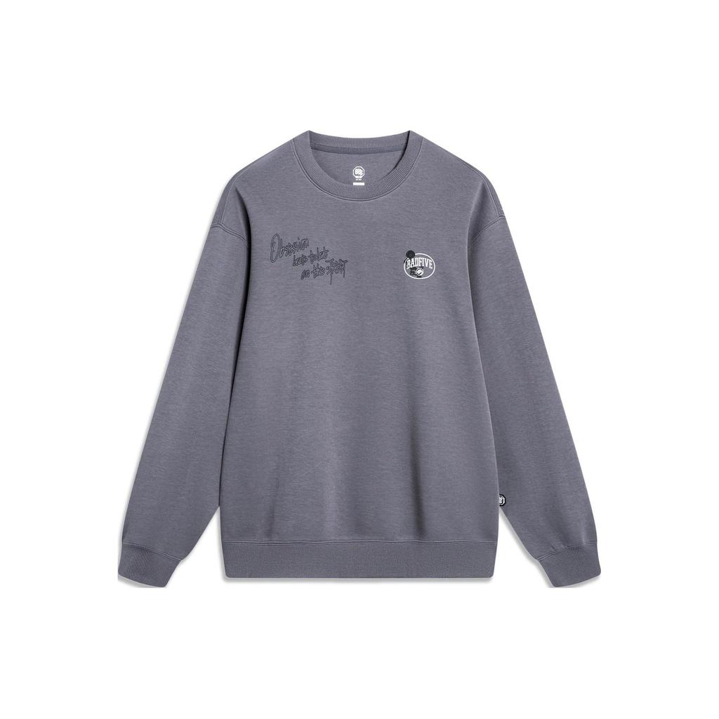 Li-Ning Badfive Letter Pullover Sweatshirt Men Sweatshirt Smoke-Gray AWDT463-9