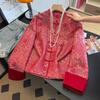 Elegant Oriental Satin Jacquard Coat for Middle-Aged Women - Long Sleeve, Plus Size, Age-Reducing Style