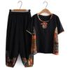 Mom's Ethnic Style Cotton Linen Suit: Short Sleeve Two-Piece for Middle-aged & Elderly Women, Lightweight Summer Attire