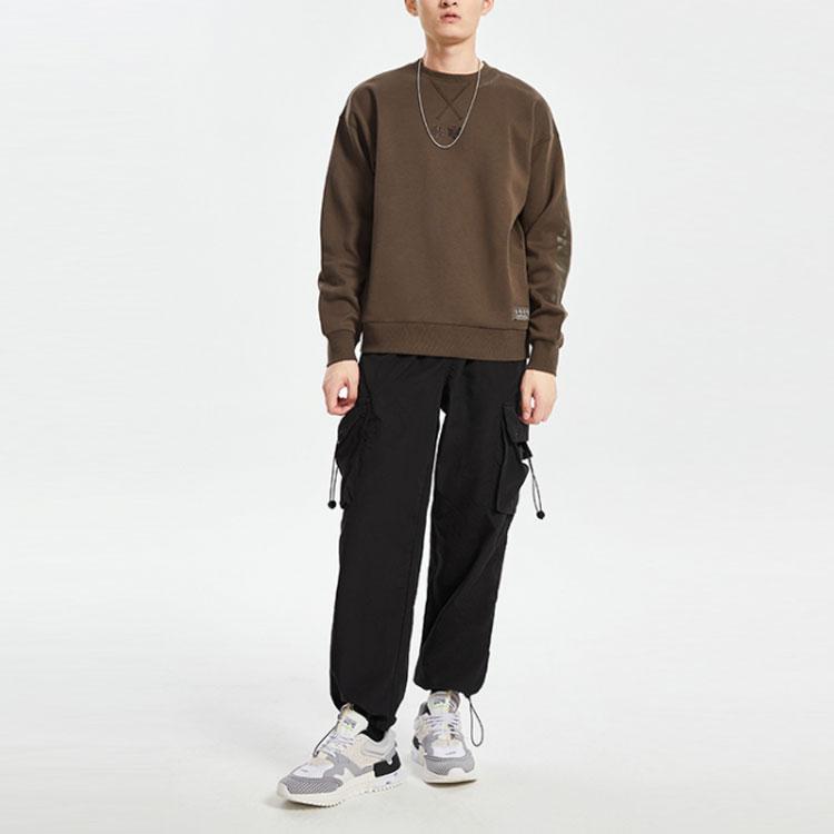 Li Ning Sports Fashion Series Fleece Loose Pullover Sweatshirt Men Sweatshirt Sparrow-Brown AWDQ801-7