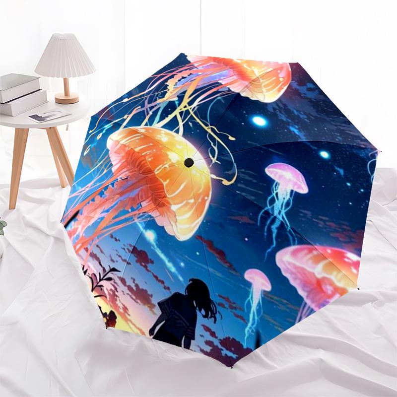 

1pc Jellyfish Dreams: Outdoor Umbrella - Automatic Opening & Closing, Portable 3-Fold Design with 8-Bone Iron Frame - Perfect Gift for Fans and Travel