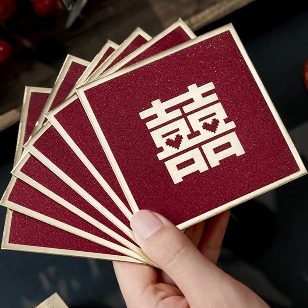 New Year Blessing Words Wedding Red Envelope Pearlescent Paper Spring Festival Mini Money Pocket S/M/L Size Bronzing