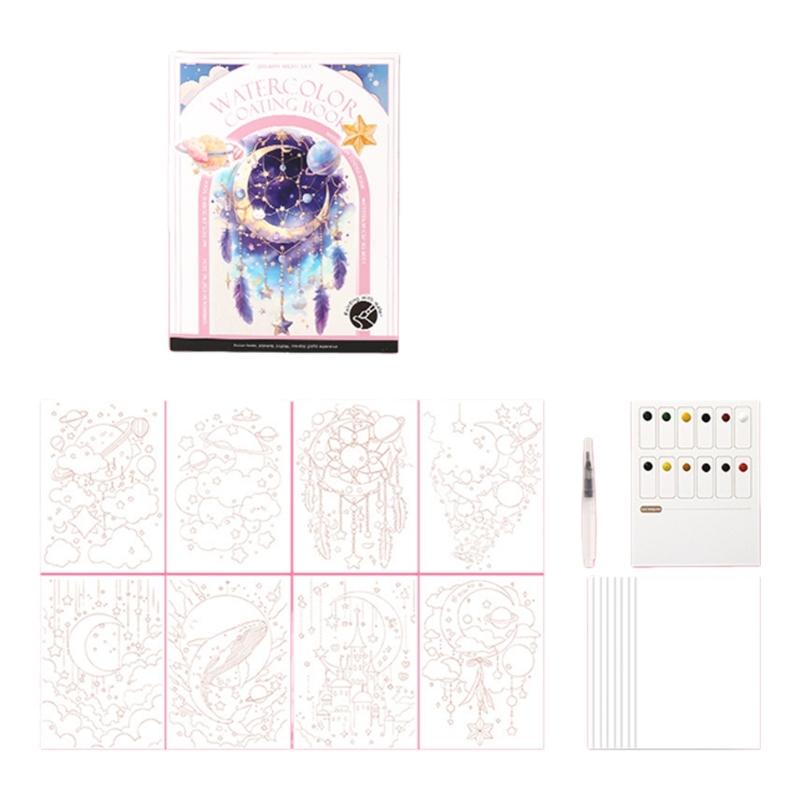 Beginner Friendly Watercolor Coloring Book Features Sketched Designs Blank Pages and Palette Perfect for Creativity