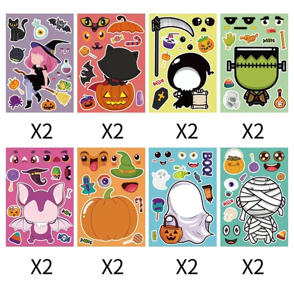 Universal Pumpkin Witch Ghost Designs Sticker Fun DIY Assembly Sticker Supplies 16Sheets Halloween Themed Puzzle Stickers