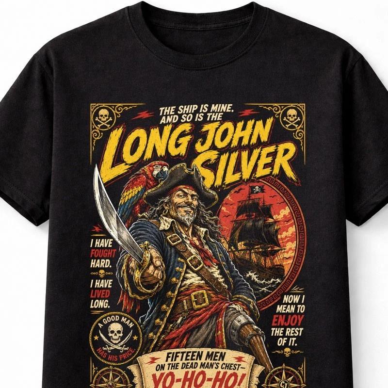 Long John Silver Pirate Captain Treasure Island Graphic Unisex TShirt S