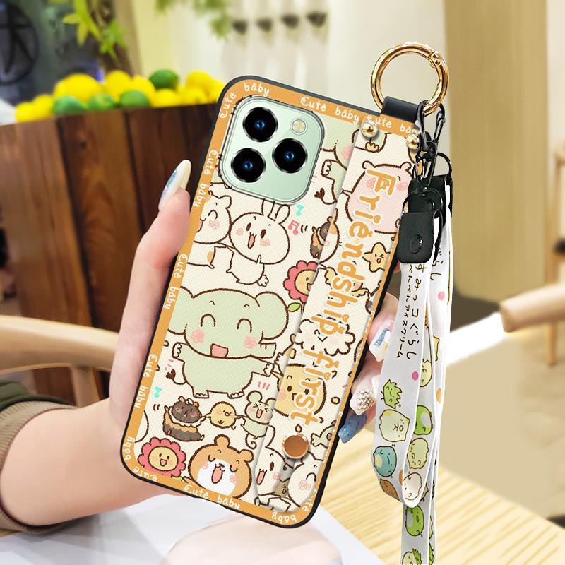 Durable Kickstand Phone Case For Oukitel C21 Pro Wrist Strap Dirt-resistant Phone Holder Cartoon Cute Fashion Design