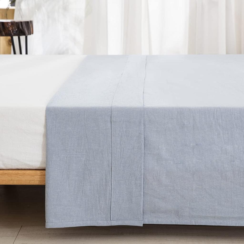 King size flat sheet (250x290cm), bed sheet, organic cotton upper sheet, 100% washed cotton, solid light blue