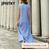 JPNTKY Women's Fashion Summer Spring Solid Color Print Sleeveless V-Neck Casual Dresses