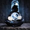 Atmospheric Night Light Faux Crystal Ball Grim Reaper Statue, Gothic Resin Black Robed Creepy Faceless Hood Sculpture with Glowing Clear Ball,