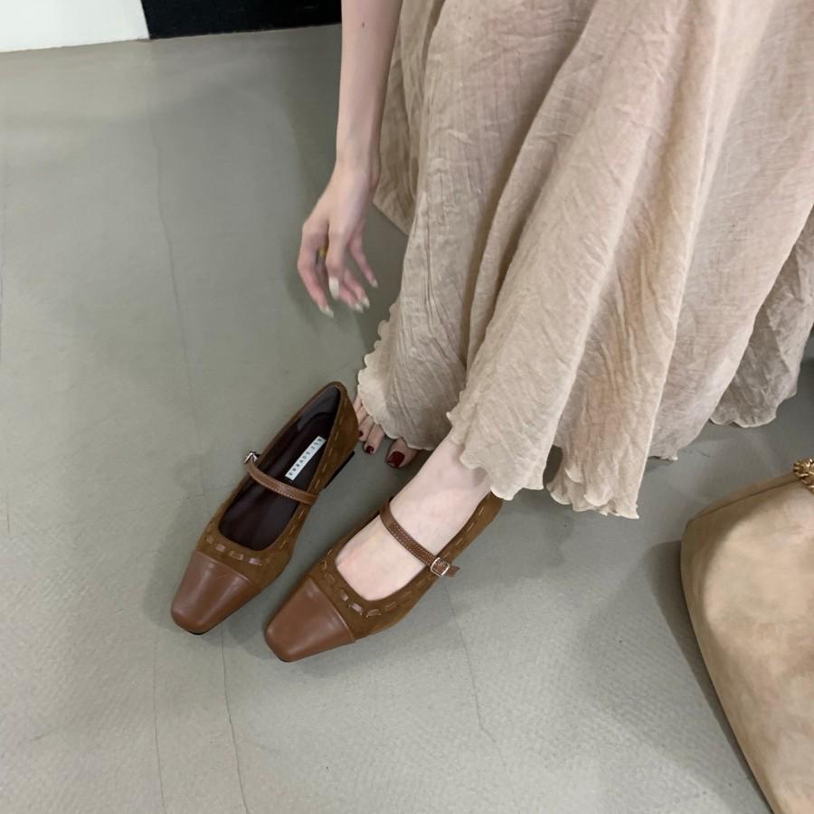 Thick Heel Shallow Mouth Mary Jane Shoes Versatile Women's Shoes 2025 Autumn New Suede Word with Retro Single Shoes