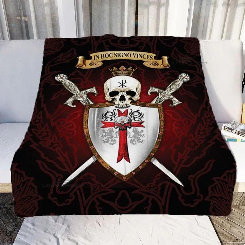 Medieval Knights Templar Patterns Blanket Retro Style Flannel Blanket Cosy Lazy Couch Cover Blanket Super Soft Sheet Mattresses