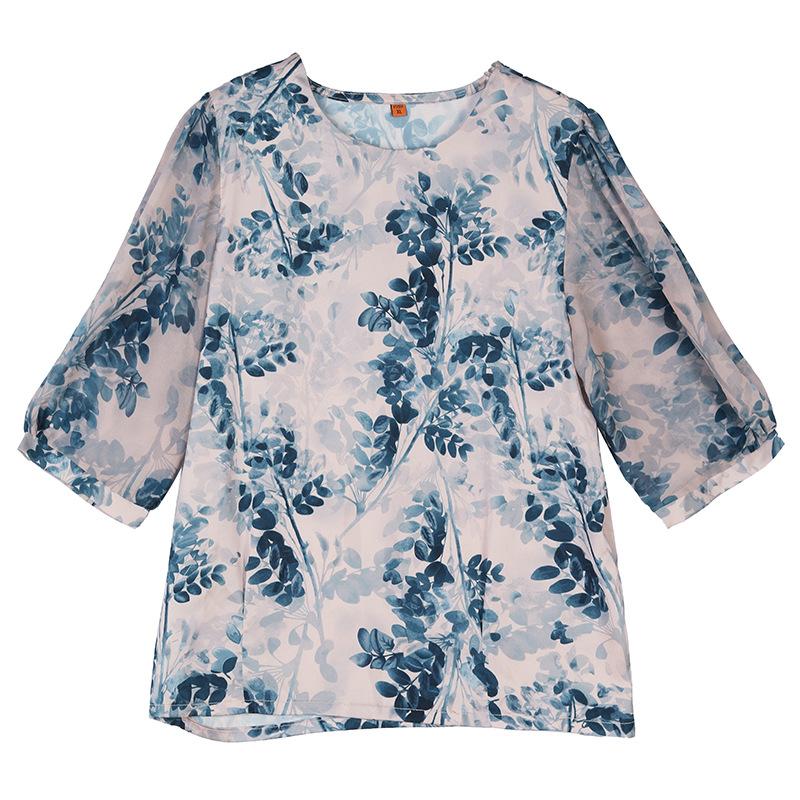 T-Shirt mit kurzen Ärmeln im Western-Stil in großer Größe für ältere Frauen mittleren Alters Frühling Sommer Chiffonhemd Oberteil Blusen & Hemden