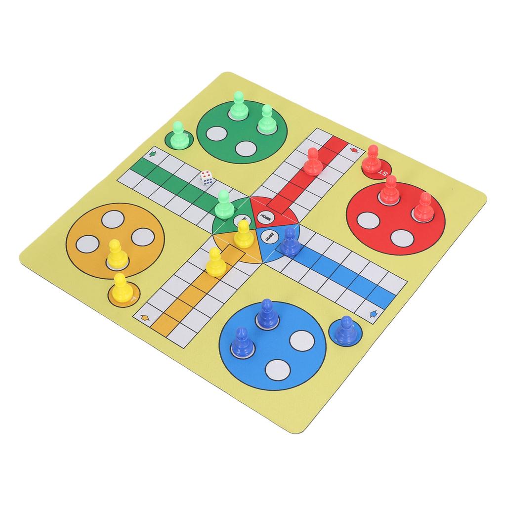 Flying Chess Set Rubber Cloth Travel Family Board Game Toy with 16 Chess Pieces Storage Bag and