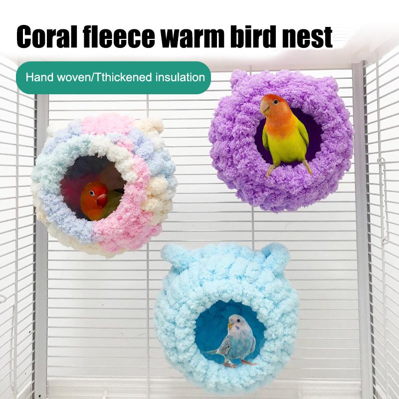Birds Nest For Cage Parakeet Nest Winter Parrot House Coral Velvet Hideaway Hut For Bird Nesting Thickened Warm Bird Nest
