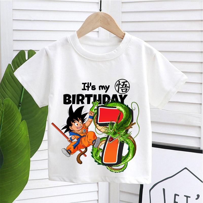 

New Dragons Ball T-shirt Boy Number Birthday Clothes Fashion Goku Anime Figure Print Clothing Top Kid Summer Breathable Top Gift size 130cm