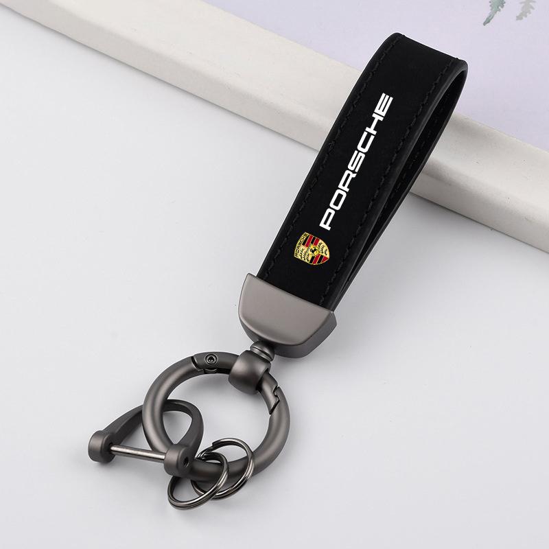 

Leather Car Keychain Holder Key Ring Chain Pendant Gifts For Porsche Macan 911 718 Taycan Panamera Cayenne Boxster Cayman 918 чёрный