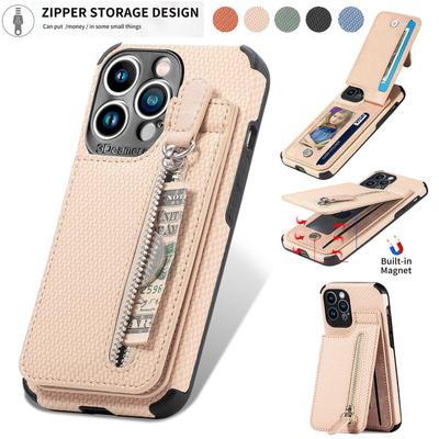 Zipper Purse Cards Holder Flip Wallet Leather Case For iPhone 15 14 13 12 11 Pro Max XS Max /Samsung S23 S22 S21 S20 Plus S21 S20 FE A13 A14 A53 A54